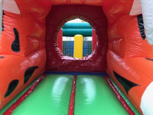 Bouncing inflatable tiger with slide