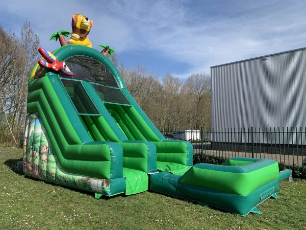Inflatable jungle slide with pool
